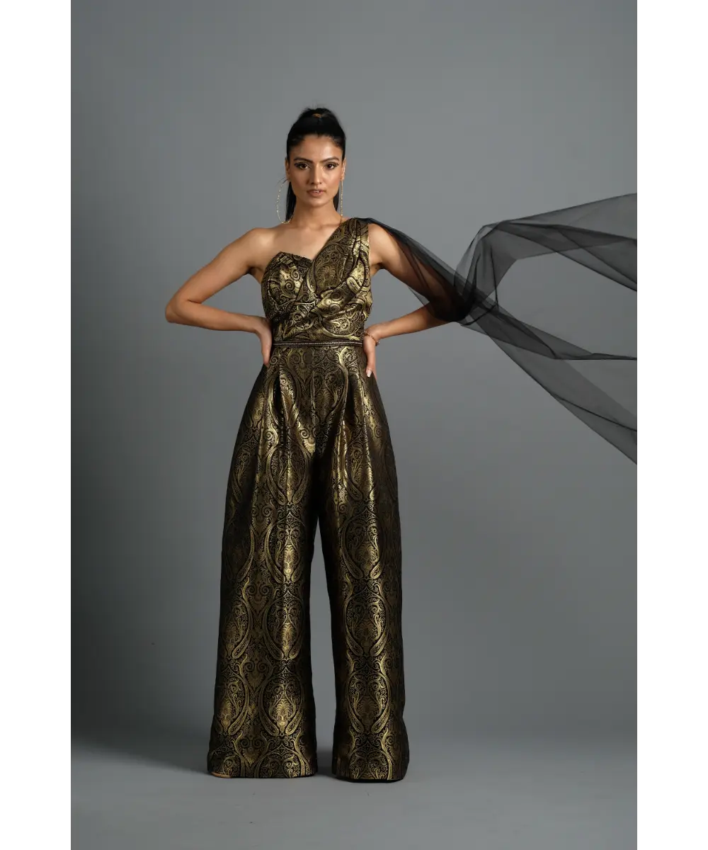 AASTHA SOOD - Black Brocade Jumpsuit